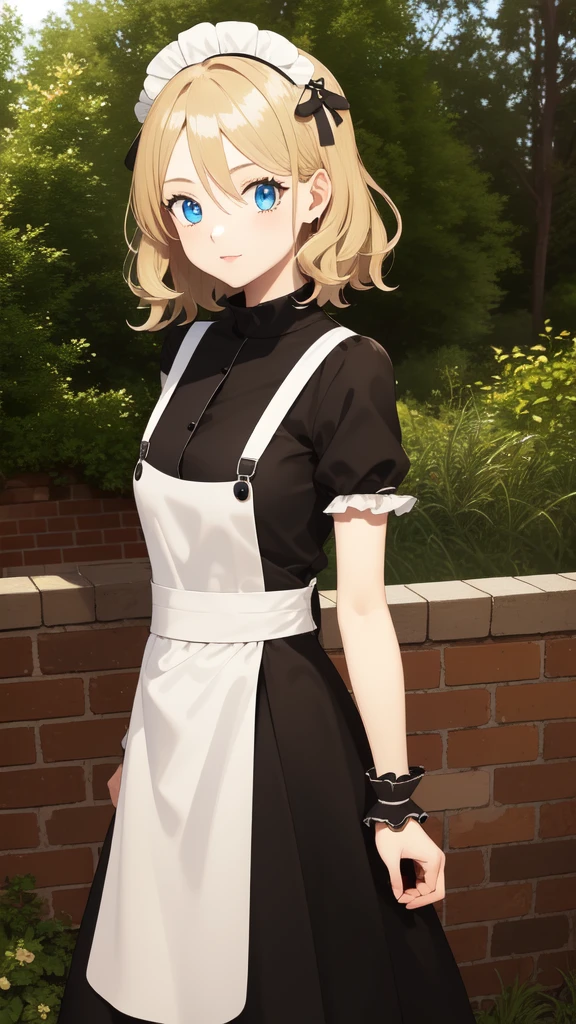 gonzarez, masterpiece, Serenaj, 1girl,l solo, 
 blue eyes, blonde hair, medium hair, open eyes , maid outfit