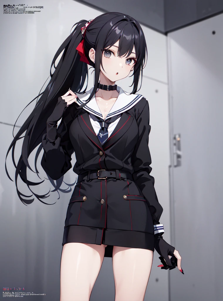 (masterpiece:1.4),(detailed:1.4),(8k:1.4),(beautiful:1.4),(soro 21 years old),(anime style),(gwaites style artwork),(close set eyes),(flipped black mesh hair on high ponytail black middle haired:1.2),((tareme:1.4)),(pointed nose),(pointy medium breasts),(medium ass,slim body),(deep detailed eyes),(sparkling eyes),(Composition from the front),((long legs;1.5)),((standing1.5)),((:o 1.5)),((pubic hair:1.2)),((fashion magazine:1.5)),((glistening skin:1.4)),((:o:1.5)),,(RAW Photos:1.4),((revealing clothes:1.5)),A high school girl in her fashionable winter . She is wearing a lively colored blazer with matching skirt, a cozy sweater, and even a trendy sailor-style collar. Completed with enticing extras like a playful school scarf, stylish gloves and an elegant school purse.,