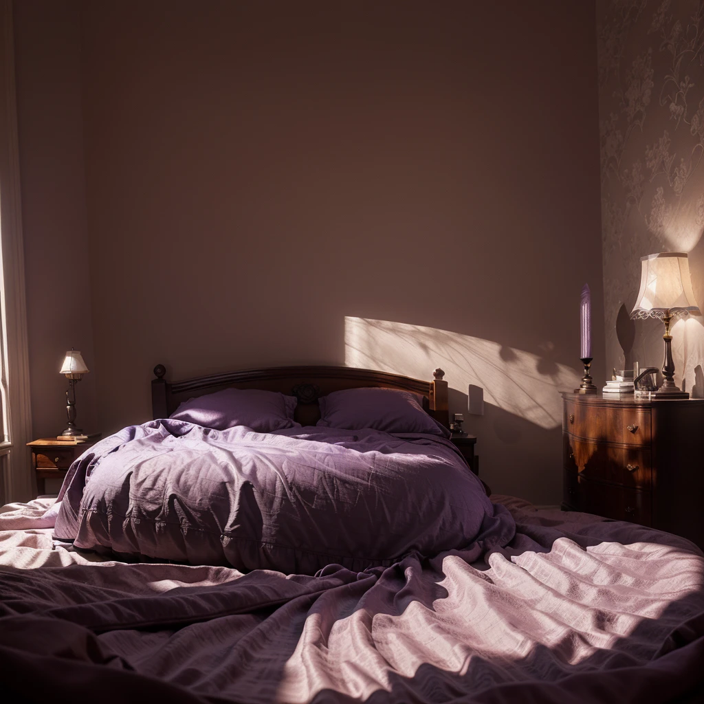 Masterpiece, Best Quality, (Highly detailed 8k unified CG wallpaper), (Best Quality), (best illustration), (best shadow), (Stable diffusion model), violet garden, shimmering, beautiful, victorian style bedroom, dynamic lighting, depth of field
