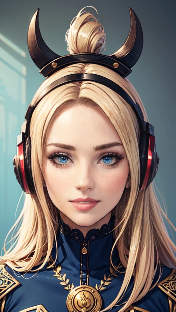 work of art, cru, linda arte, professional artist, 8K, style of art by shaman240, very highly detailed face, very detailed hair, headphone color, 1 MATURE WOMAN, perfectly dCRUn body, beautiful face, long hair, hair light blue , very detailed blue eyes, kissed lips , rosy cheeks, intricate details on the eyes, playful smile, looking directly at the viewer , in love with the spectator's expression, black shock, lipstick, too close to the face, Studio Setup, wearing bikini, hands behind head,