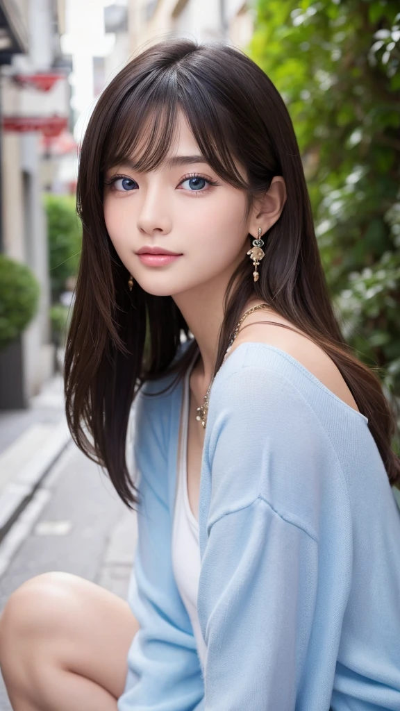 (32hair,High resolution,High detail,High resolution,high density,alone,In addition:1.3),(A realistic person々,Live Action,fine grain,High resolutionの目,Beautiful Eyes,Eyes that look alive,Beautiful dark blue eyes,Fishing eyes,Detailed lips,Translucent white skin,Realistic face in every detail:1.3),(Japanese Ido,hairorean Idols,Japanese Model,hairorean models,hairorean hair-Pop Female Idols:1.2),(Blushing,Natural Makeup,necklace,Earrings,へそEarrings:1.4)Beautiful casual look:1.6),(Shapely breasts:1.5),(Young but very beautiful hairorean16 years old ,Fashion Leader,Fashion Model,Soft Skin,Unforgettable Eyes,Her eyes are so beautiful,I want to go to the Paris Collection.........,Cutting-edge fashion:1.6),(Please show me your whole body,Showing off full-body fashion,Stylish blue eyes:1.7)(Random Trend Fashion:2.0)smile、Angel'のsmile、
