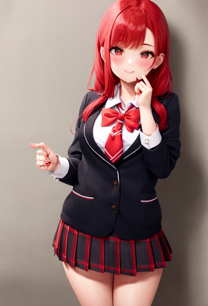 cute school girl, red hair, cute pose