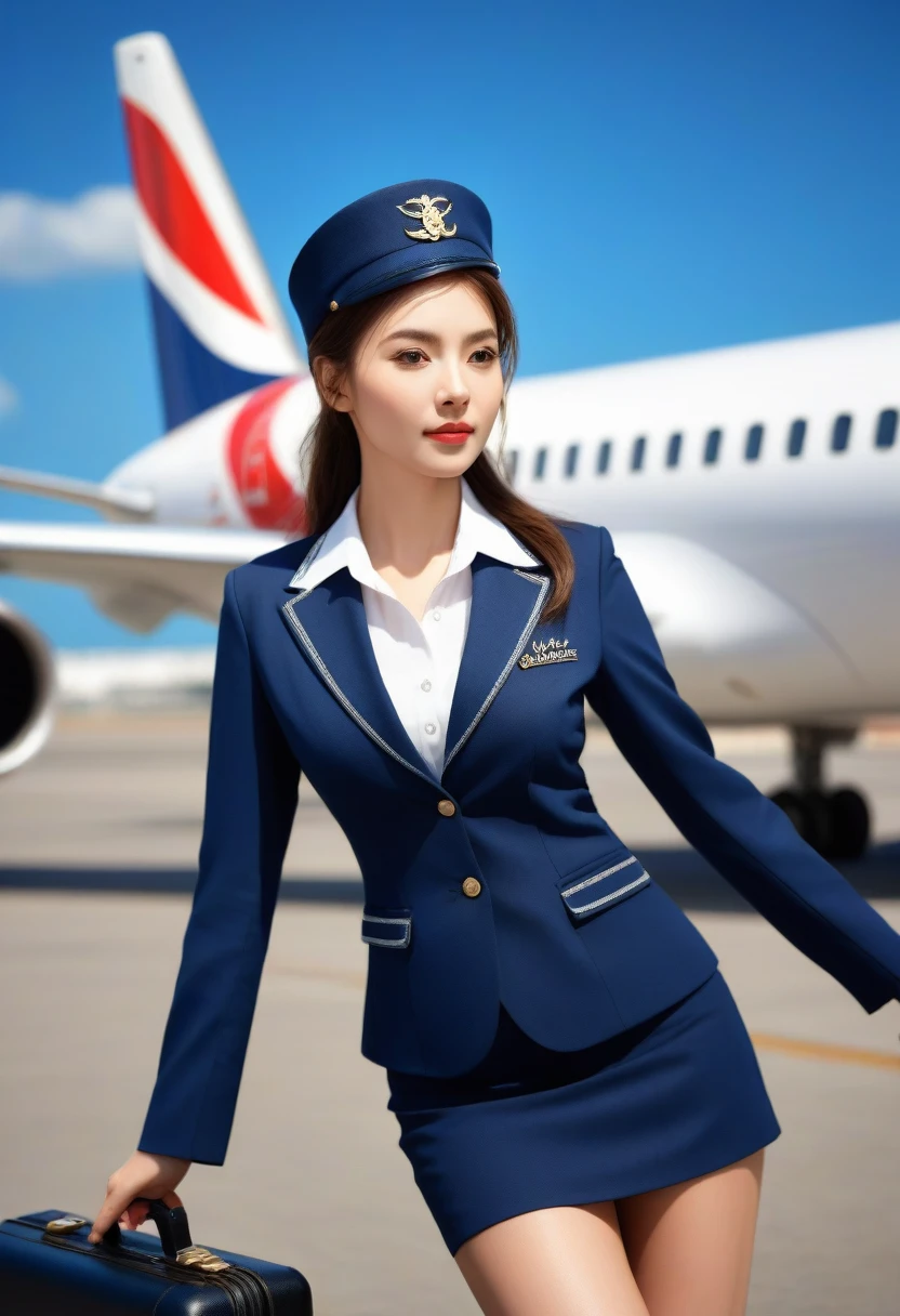 best quality,(original photo:1.2),(masterpiece:1.4),(lifelike:1.4),(high resolution:1.4), 1 girl, Depth of Field, Airline stewardess, Intricate details,8K, Very detailed, Perfect lighting, Epic Background