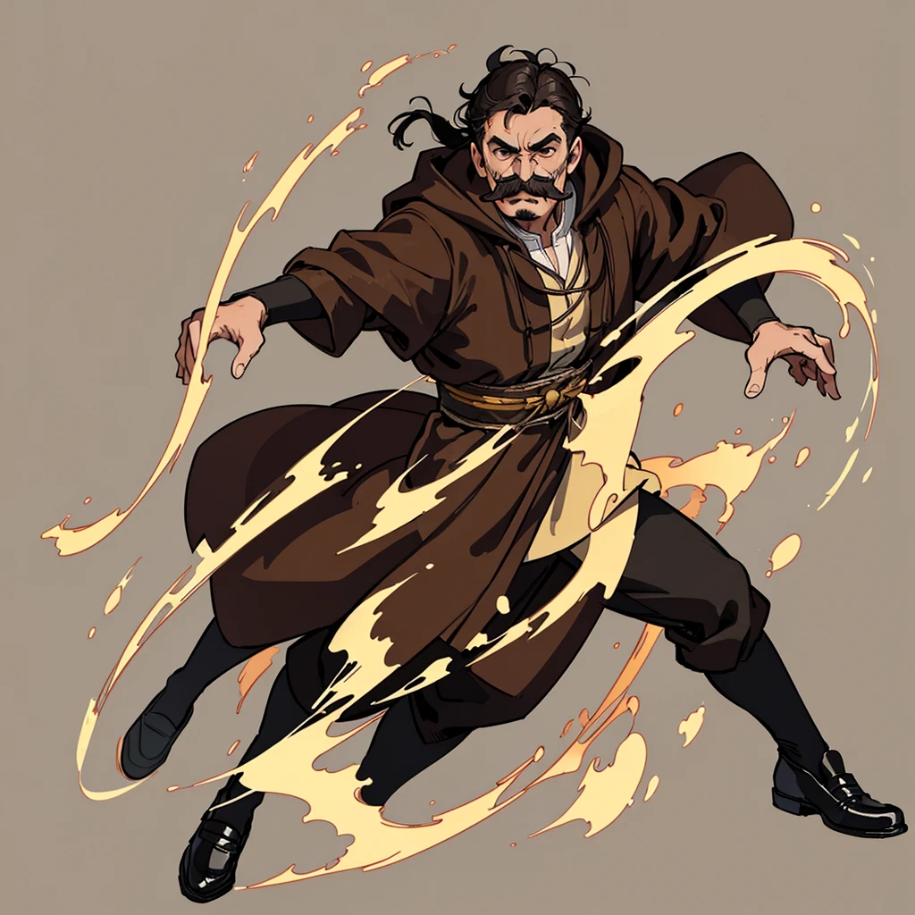 ((((Solo))))、Highest quality, Best Quality,Best illustrations、middle ages、(((Simple brown robe、Black shoes)))、(40-year-old uncle、mature、Kaiser moustache)、(get annoyed、Clench your teeth)、Dramatic Angle