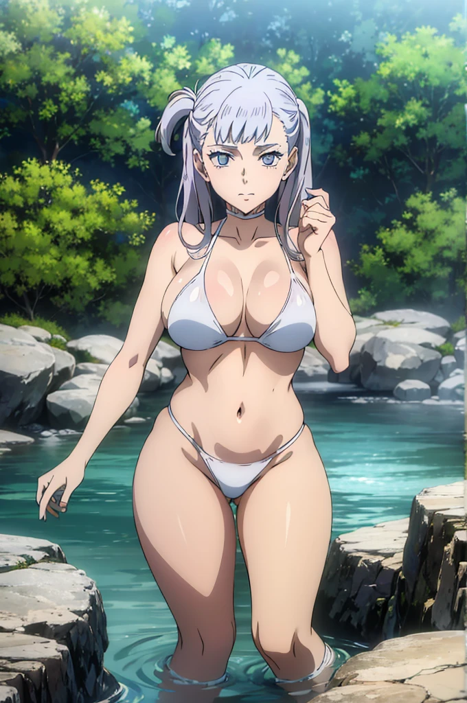 Noelle , bathing in hotsprings , mist , sexy , oiled , large breasts , legs