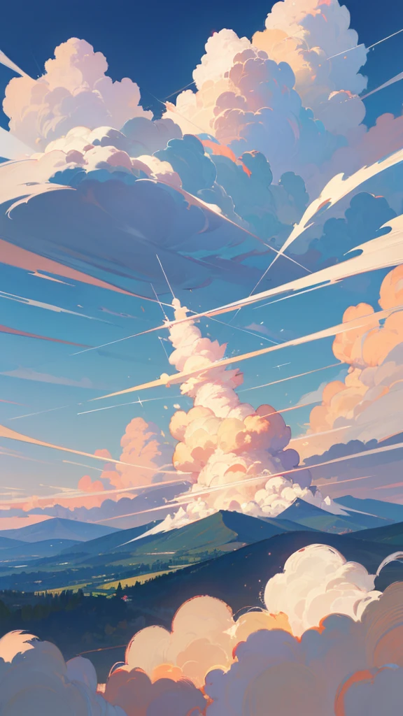 wood々And Mt.々spreads as far as the eye can see、80% of the photo is sky and cumulonimbus clouds、Illustration with anime touch。