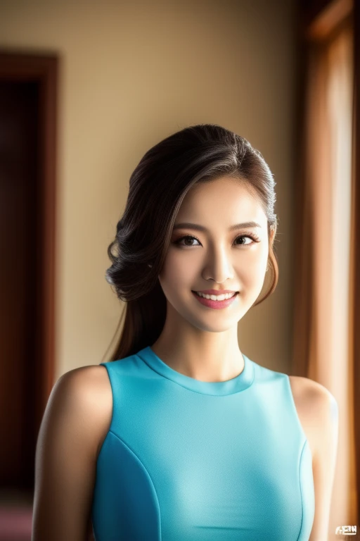 a gorgeous busty woman, ponytail, mercenary uniform, beautiful detailed smile, beautiful detailed teeth, POV, lover, cinematic dramatic lighting, (best quality,4k,8k,highres,masterpiece:1.2),ultra-detailed,(realistic,photorealistic,photo-realistic:1.37),HDR,UHD,studio lighting,ultra-fine painting,sharp focus,physically-based rendering,extreme detail description,professional,vivid colors,bokeh,portrait,photorealistic,cinematic