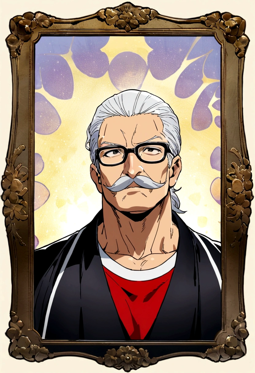 Coach Anzai \(SLAM-DUNK\), "THE FIRST SLAM DUNK", a man with glasses and a mustache, by Masahiko Inoue, Artist: Masahiko Inoue, Masahiko Inoue style, White hair slicked back, Double chin,