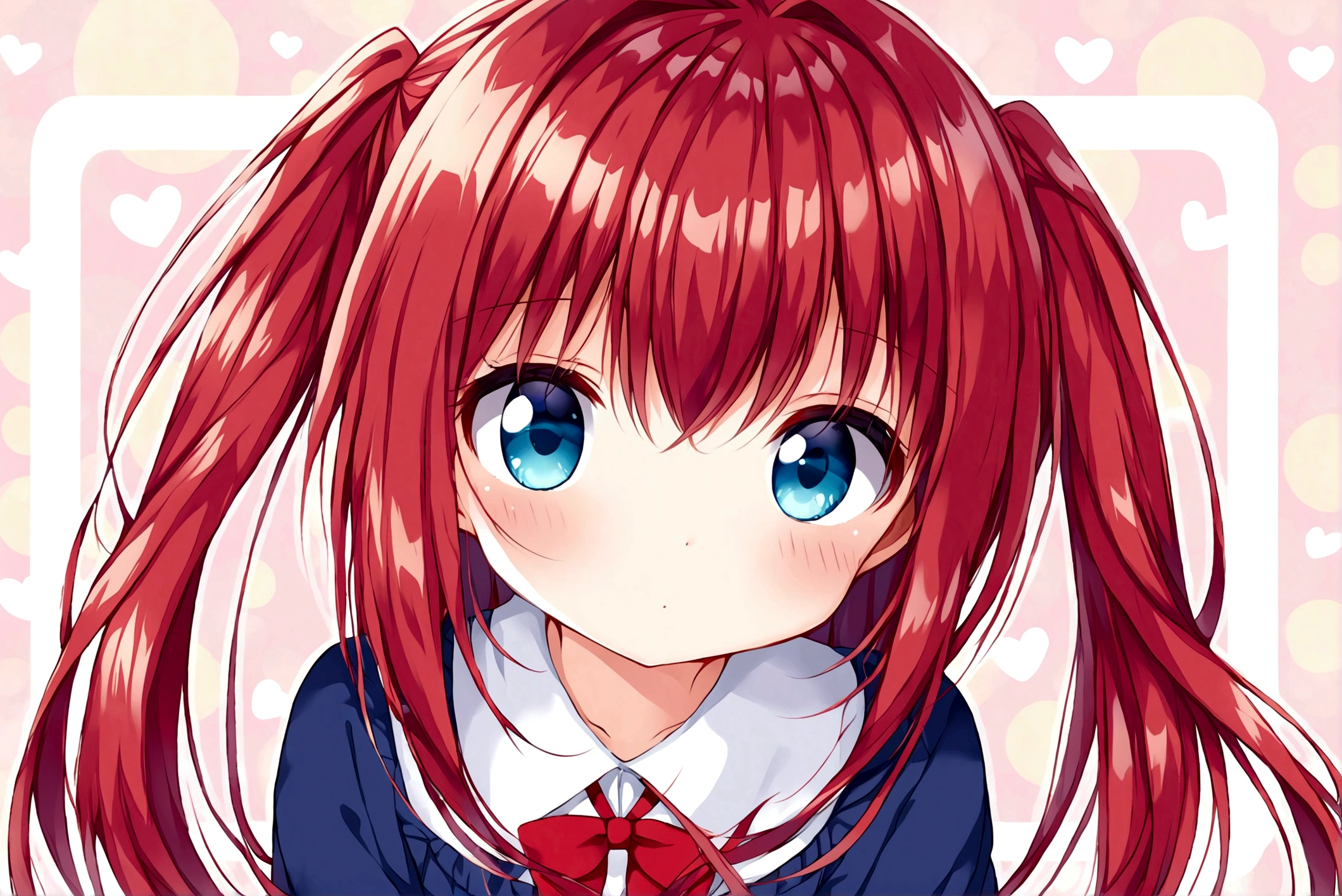cute school girl, red hair short,