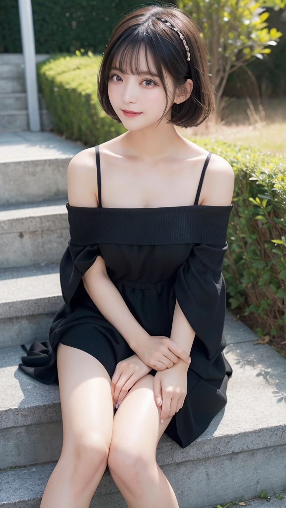 8K,Caucasian girl、Background Blur、super high quality、sunlight、Fair-skinned beautiful girl、、Young Breasts、Small breasts、Fleeting Expression、Clear contours、Adult atmosphere、high resolution skin、Fair and beautiful thighs、Young face、Innocent face、Hair tied up with hair accessories、Well-formed face、、Open your mouth、Wet lips、naked、、Healthy legs、Beautiful toes、美しいnakedの背中、、nude hip,nude legs,nude crotch、Showing off your inner thighs、Spread your legs wide and lean on the bench、Off-the-shoulder mini dress、Basic Instinct pose