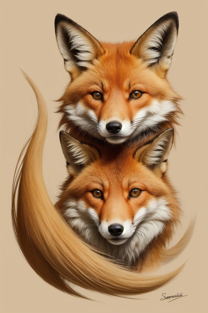 Beautiful fluffy haired Fox, Sandi Sylvestre mixed fractal zentangle abstract abstract vector fractal, wave function, shading abstract art complementary colors fine details, golden ratio, symmetrical, rule of thirds, geometric bauhaus