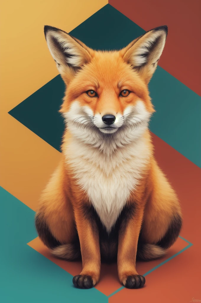 Beautiful fluffy haired Fox, Sandi Sylvestre mixed fractal zentangle abstract abstract vector fractal, wave function, shading abstract art complementary colors fine details, golden ratio, symmetrical, rule of thirds, geometric bauhaus