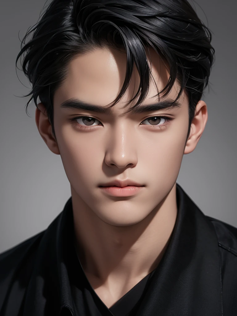 ((High quality)), ((masterpiece)), ((highly detailed)), perfect face, realistic, ((man)), ((Asian)), black hair, korean boy, asian eyes, portrait