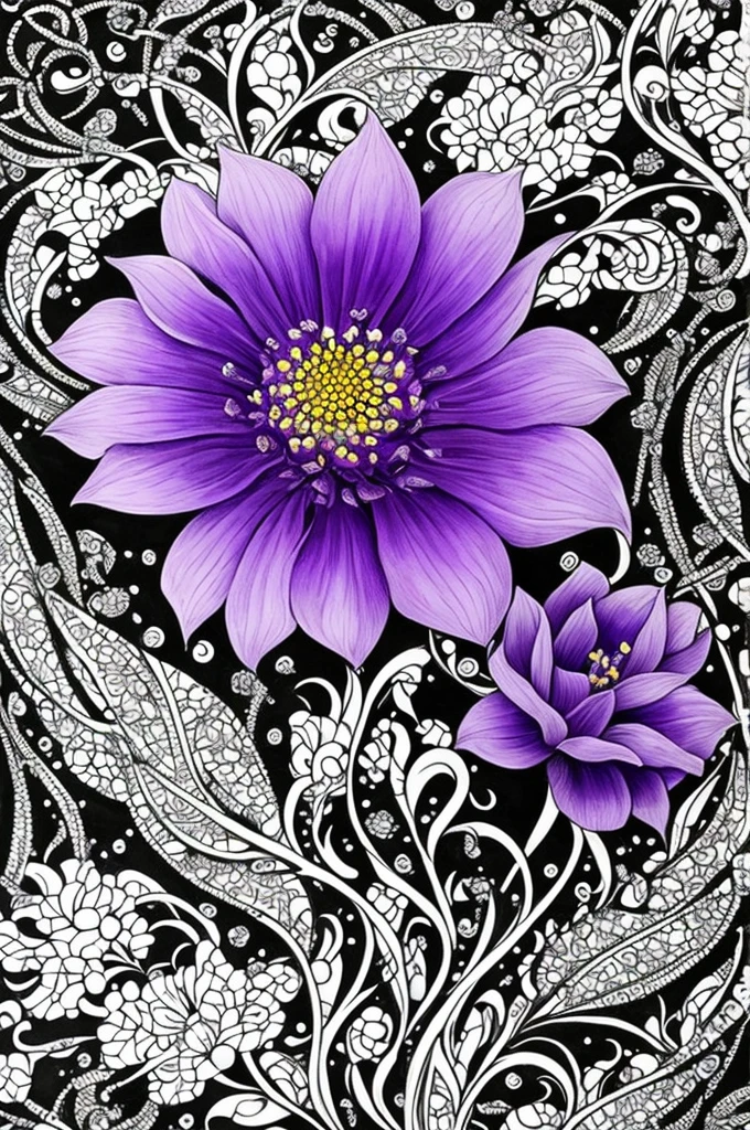 purple flower with white and black spots on it, a stipple by Penny Patricia Poppycock, flickr, art nouveau, beautiful flower, staggering in its beauty, beautiful detail and color, alien flower, beautiful detail, beautiful!!!!!!!!!, heavily ornamental, incredibly beautiful, large exotic flowers, beautifully painted, .highly realistic, beautiful art, intricately, depicting a flower