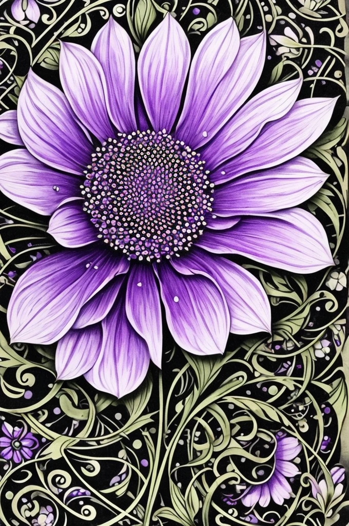 purple flower with white and black spots on it, a stipple by Penny Patricia Poppycock, flickr, art nouveau, beautiful flower, staggering in its beauty, beautiful detail and color, alien flower, beautiful detail, beautiful!!!!!!!!!, heavily ornamental, incredibly beautiful, large exotic flowers, beautifully painted, .highly realistic, beautiful art, intricately, depicting a flower