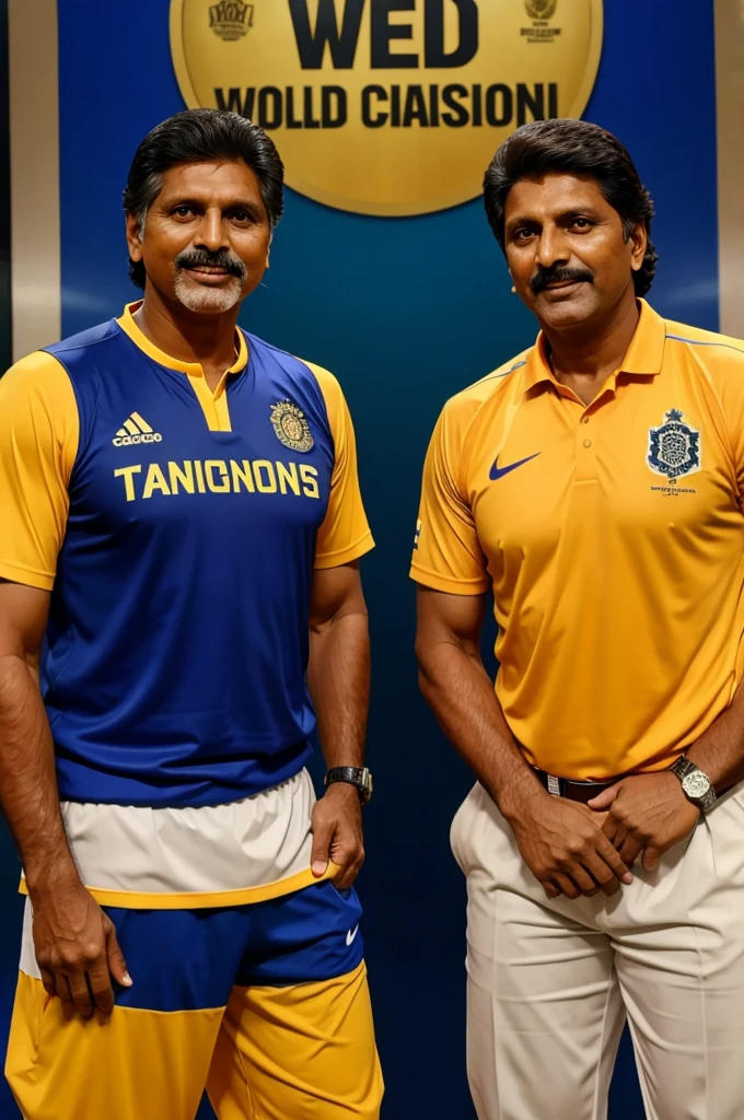 Kapil dev and ms dhoni with world cups