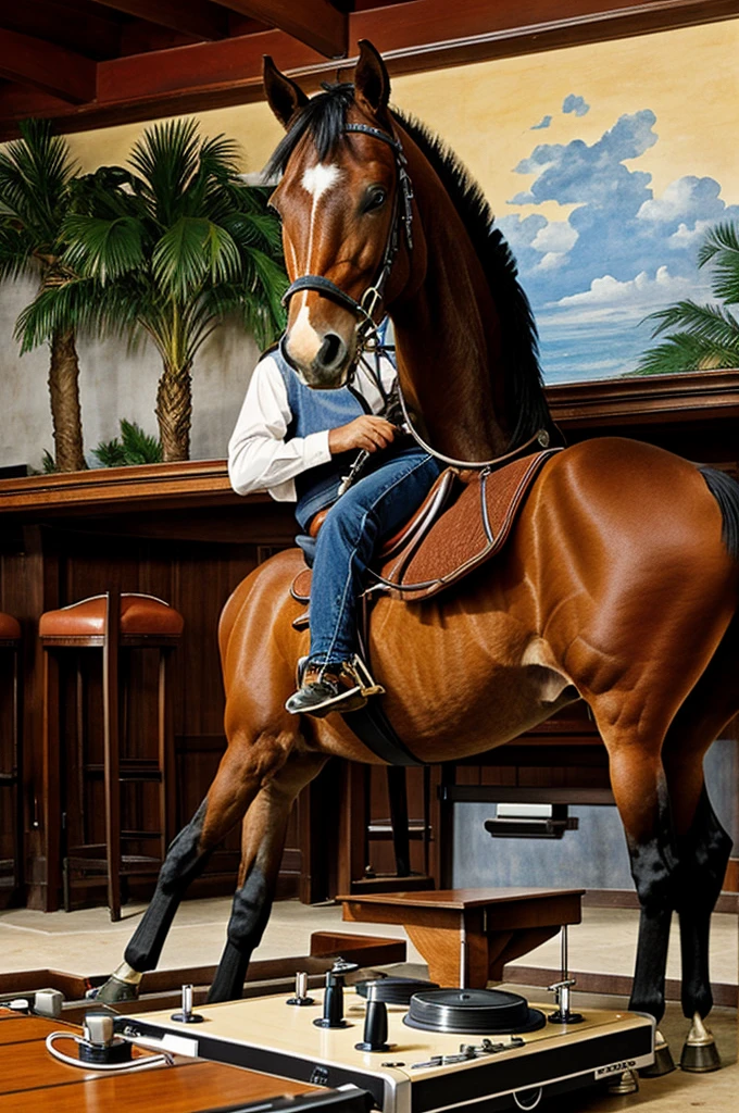 Draw me a picture with a horse in the bar, turntables and Palms