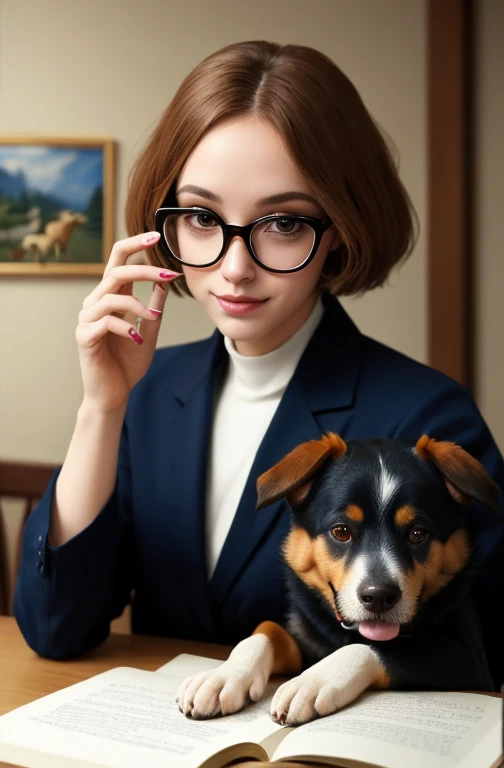 photo, masterpieces, dog wear a glasses