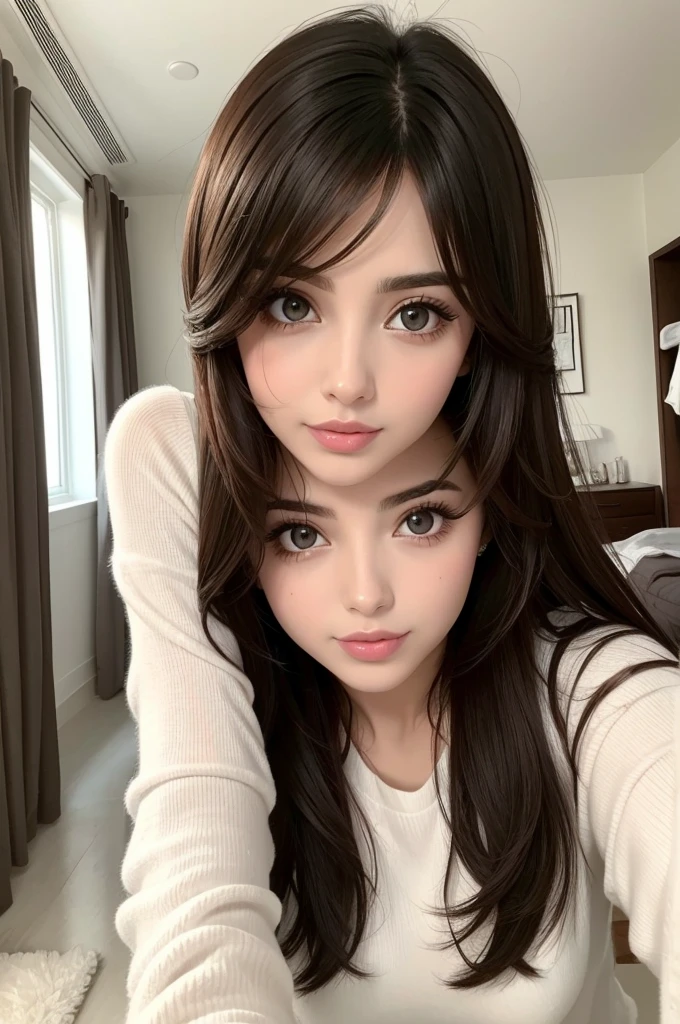 beautiful women、A room、Selfie、white room、The face is cute、Vanrak Ayyan's appearance.、It's not very pretty、Her breasts are big and her hair is blonde