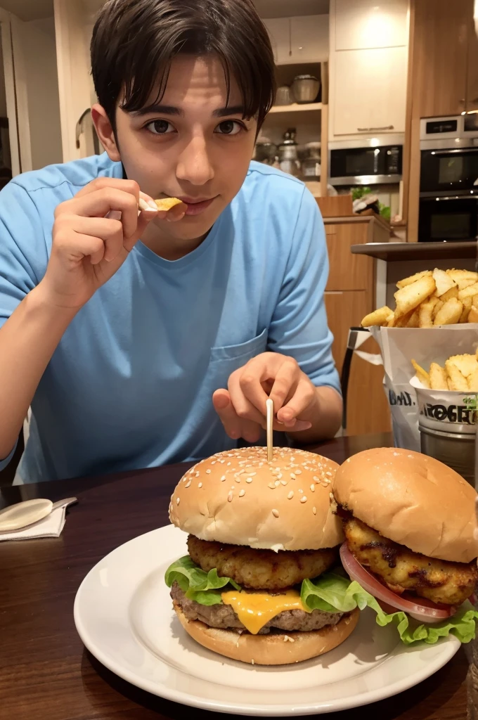 eating chicken cutlet burger