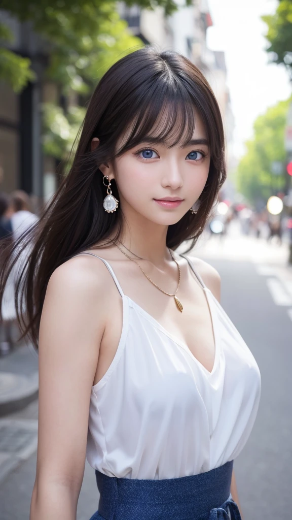 (32hair,High resolution,High detail,High resolution,high density,alone,In addition:1.3),(A realistic person々,Live Action,fine grain,High resolutionの目,Beautiful Eyes,Eyes that look alive,Beautiful dark blue eyes,Fishing eyes,Detailed lips,Translucent white skin,Realistic face in every detail:1.3),(Japanese Ido,hairorean Idols,Japanese Model,hairorean models,hairorean hair-Pop Female Idols:1.2),(Blushing,Natural Makeup,necklace,Earrings,へそEarrings:1.4)Beautiful casual look:1.6),(Shapely breasts:1.5),(Young but very beautiful hairorean16 years old ,Fashion Leader,Fashion Model,Soft Skin,Unforgettable Eyes,Her eyes are so beautiful,I want to go to the Paris Collection.........,Cutting-edge fashion:1.6),(whole bodyを見せてください,whole bodyファッションを披露,Stylish blue eyes:1.7)(Random Trend Fashion:2.0)smile、Angel'のsmile、whole body、From toe to head、
