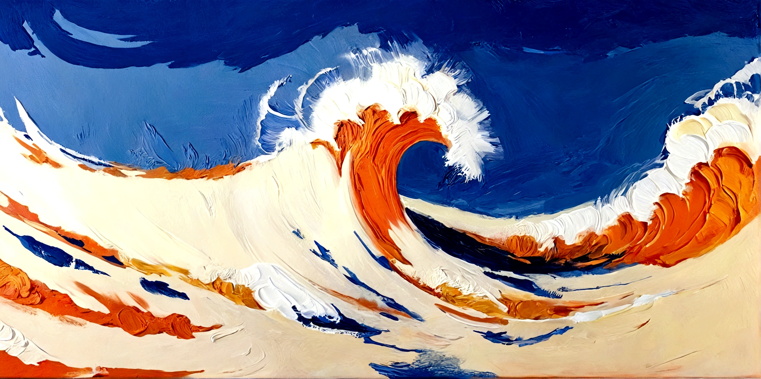 Big Wave,Huge waves,Sea waves,real,bright,orange color,Blue Background,vanilla,cream,whiskey,emotion,emotion,Thick textured paint,
