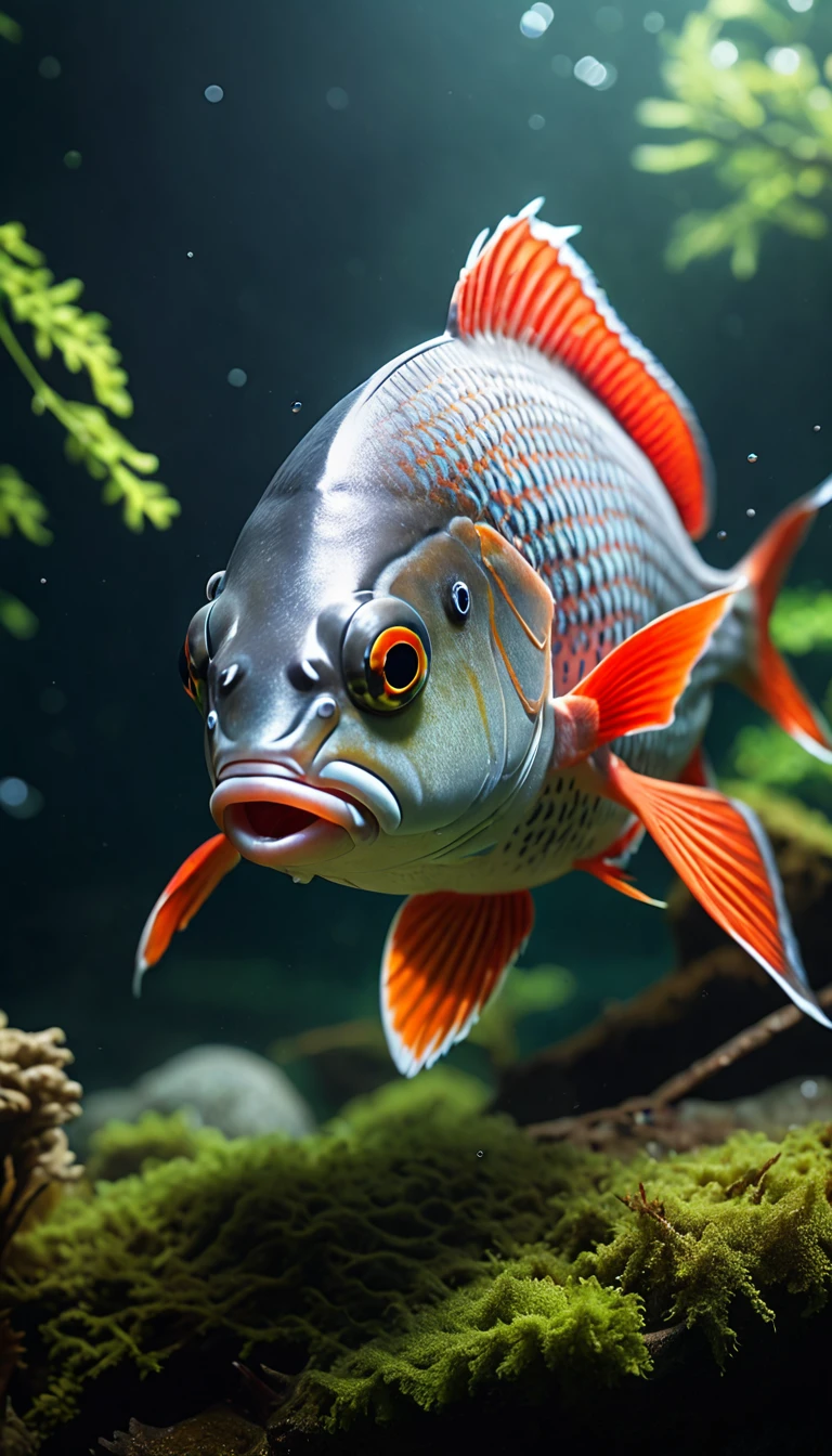 Panorama,河里有一种Mysterious Creatures:Red fish body,Fish head with human face,Mysterious Creatures, shrike, (best quality,4K,8K,High level,masterpiece:1.2),Ultra Detailed,(lifelike,Photo real,Photo real:1.37),Highly detailed animals,Complex patterns,Realistic lighting,Fantasy Creatures