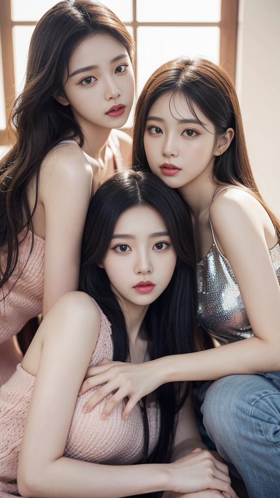 Photorealistic album covers of whimsical K-pop girl groups