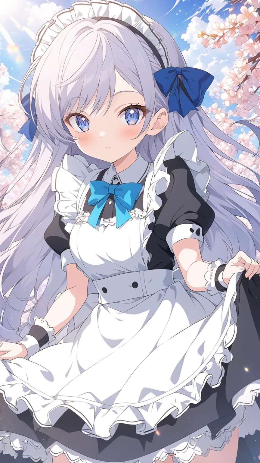 anime girl in a white dress with a blue bow and a black and white dress, anime girl in a maid costume, anime moe artstyle, maid outfit, gorgeous maid, in dress, cute anime waifu in a nice dress, detailed digital anime art, maid dress, anime style 4 k, anime art wallpaper 8 k, clean detailed anime art