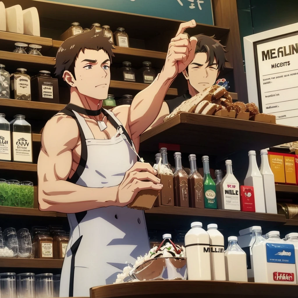 a cartoon picture of a man with a milk carton, milkman naked, milkboys saxy, glass of milk, milk, bar, flowing milk, sea of milk, drinking at the bar, milkshake, spilled milk, yaoi, bartending, ricardo milos, in billy herrington body, inside a bar, puddle of milk, sitting at the bar, top milk brands, desnudos, full calidad, 4k, full HD, ful definicion, calidad de cine 