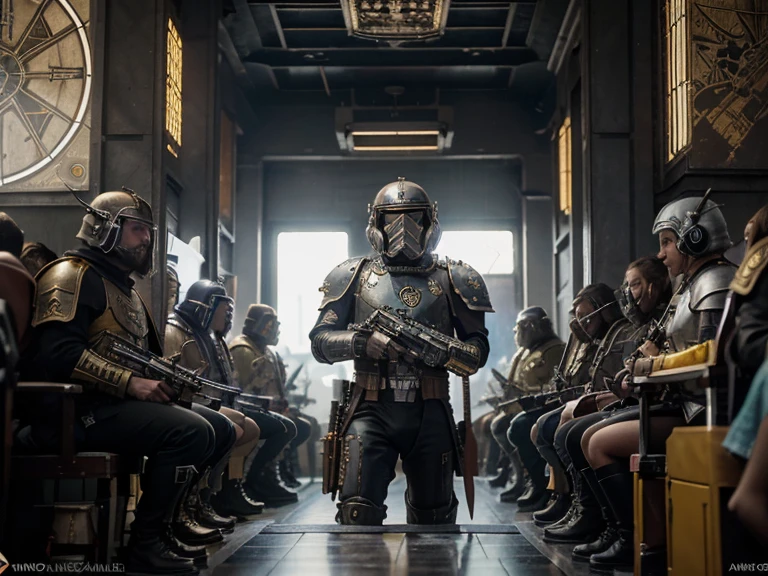 fondos de pantalla de warhammer 40k star wars, al estilo de canon eos 5d mark iv, grado gótico, intensidad de cerca, gris y dorado, disfraces elaborados,insignia del águila dorada, disparo en 70 mm --ar 16:9 --q 2 --s 1000 🌷🧚♀️⏳, Highly Detailed Science Fiction Painting By Norman Rockwell, Ernst Haeckel, Jason Rainville, And Syd Mead. Rich Colors, High Contrast, metal and glass, polished, Trending On Artstation