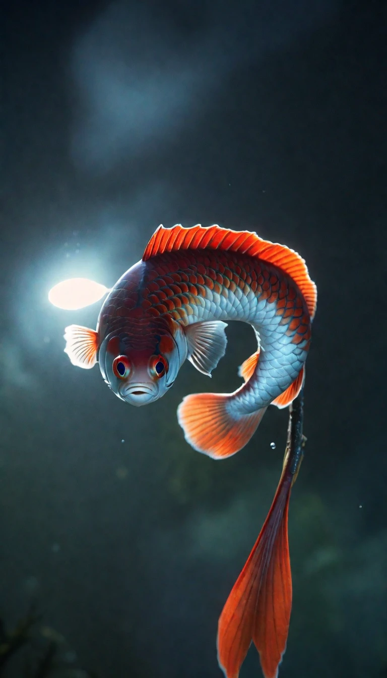 Panorama，河里有一种Mysterious Creatures：Red fish body，Human face，Mysterious Creatures, shrike, (best quality，4K，8K，High level，masterpiece：1.2），Ultra Detailed，（lifelike，Photo real，Photo real：1.37），Highly detailed animals，Complex patterns，Realistic lighting，Fantasy Creatures