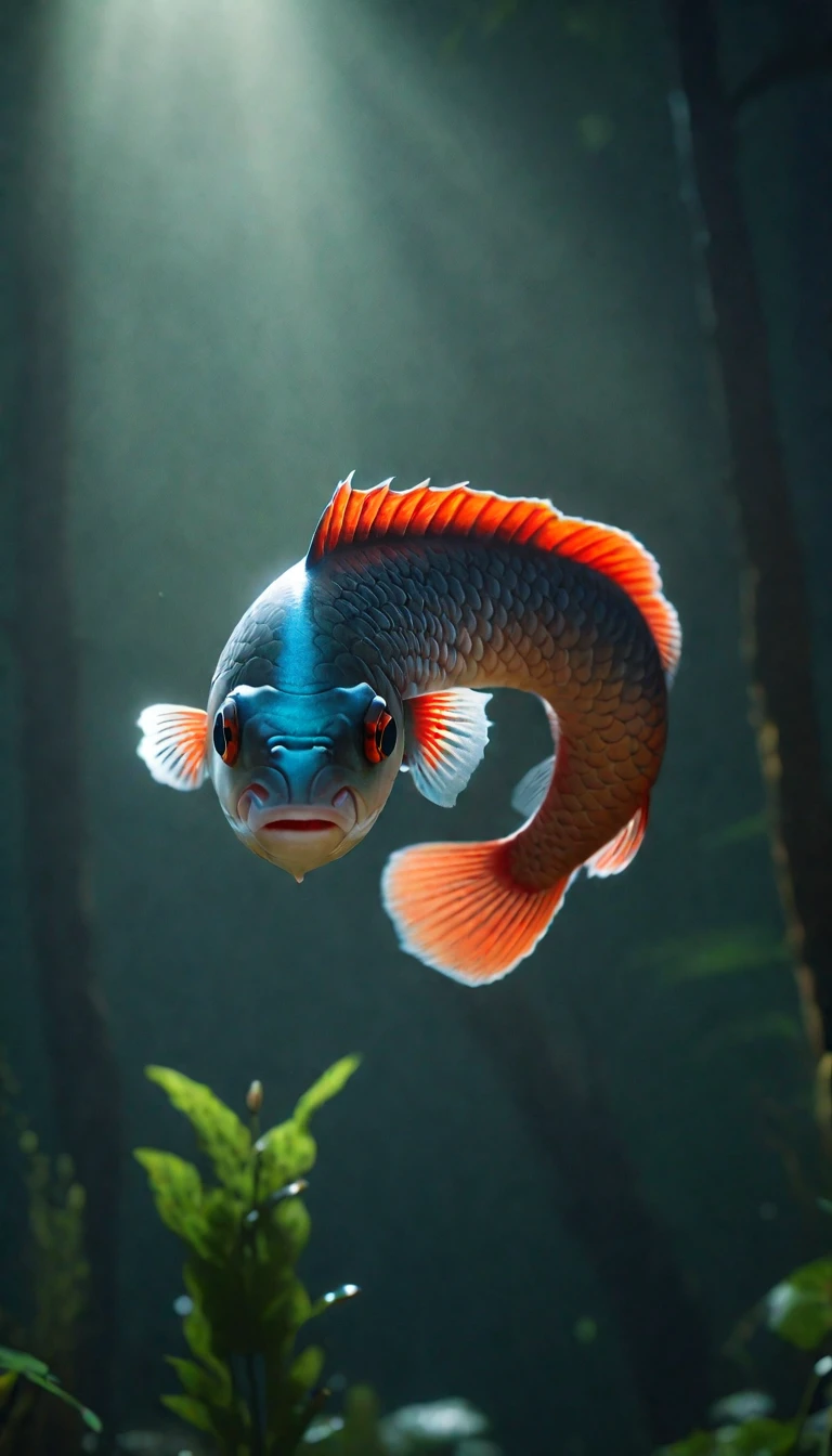 Panorama,河里有一种Mysterious Creatures:Red fish body,Human face,Mysterious Creatures, shrike, (best quality,4K,8K,High level,masterpiece:1.2),Ultra Detailed,(lifelike,Photo real,Photo real:1.37),Highly detailed animals,Complex patterns,Realistic lighting,Fantasy Creatures