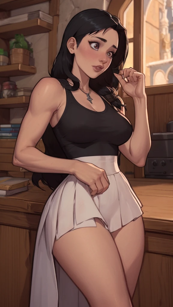 Character actress Jennifer Connelly a close-up of a woman in a skirt posing for a photo, neckleace, amaranth, Yennefer of vengerberg, Alena Aenami e Artgerm, better known as amaranth, beautiful maiden, Yennefer, tifa lockhart, lara croft medieval, revealing clothing, tifa lockheart, captivating and seductive