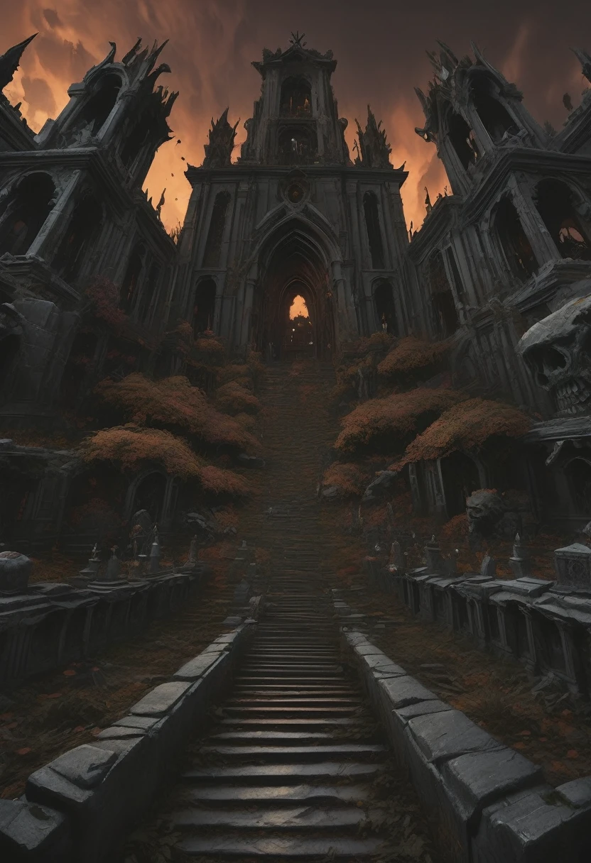 A death metal artwork/ a dead hand merging from cemetary ground/ dozen of old sepultures in the background/ gloomy light from above/""detailed matte painting, deep color, fantastical, intricate detail, splash screen, complementary colors, fantasy concept art, 8k resolution trending on Artstation Unreal Engine 5