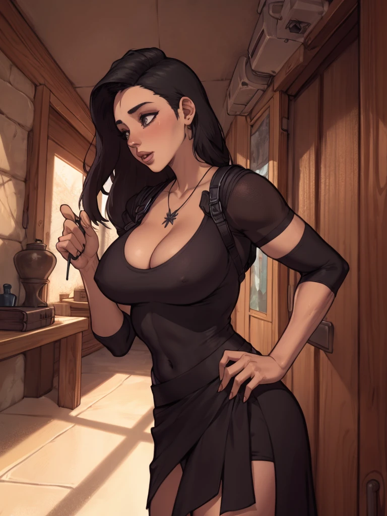 Character actress Jennifer Connelly a close-up of a woman in a skirt posing for a photo, neckleace, amaranth, Yennefer of vengerberg, Alena Aenami e Artgerm, better known as amaranth, beautiful maiden, Yennefer, tifa lockhart, lara croft medieval, revealing clothing, tifa lockheart, captivating and seductive