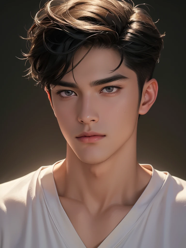 ((High quality)), ((masterpiece)), ((highly detailed)), perfect face, realistic, ((man)), ((Asian)), young, black hair, comma hair cut style, ((handsome)), detailed eyes, beautiful detailed nose, realistic body, realistic light, comfortable expressions, cute guy, sweat guy, cool guy, ((athletic body)), sleevless
