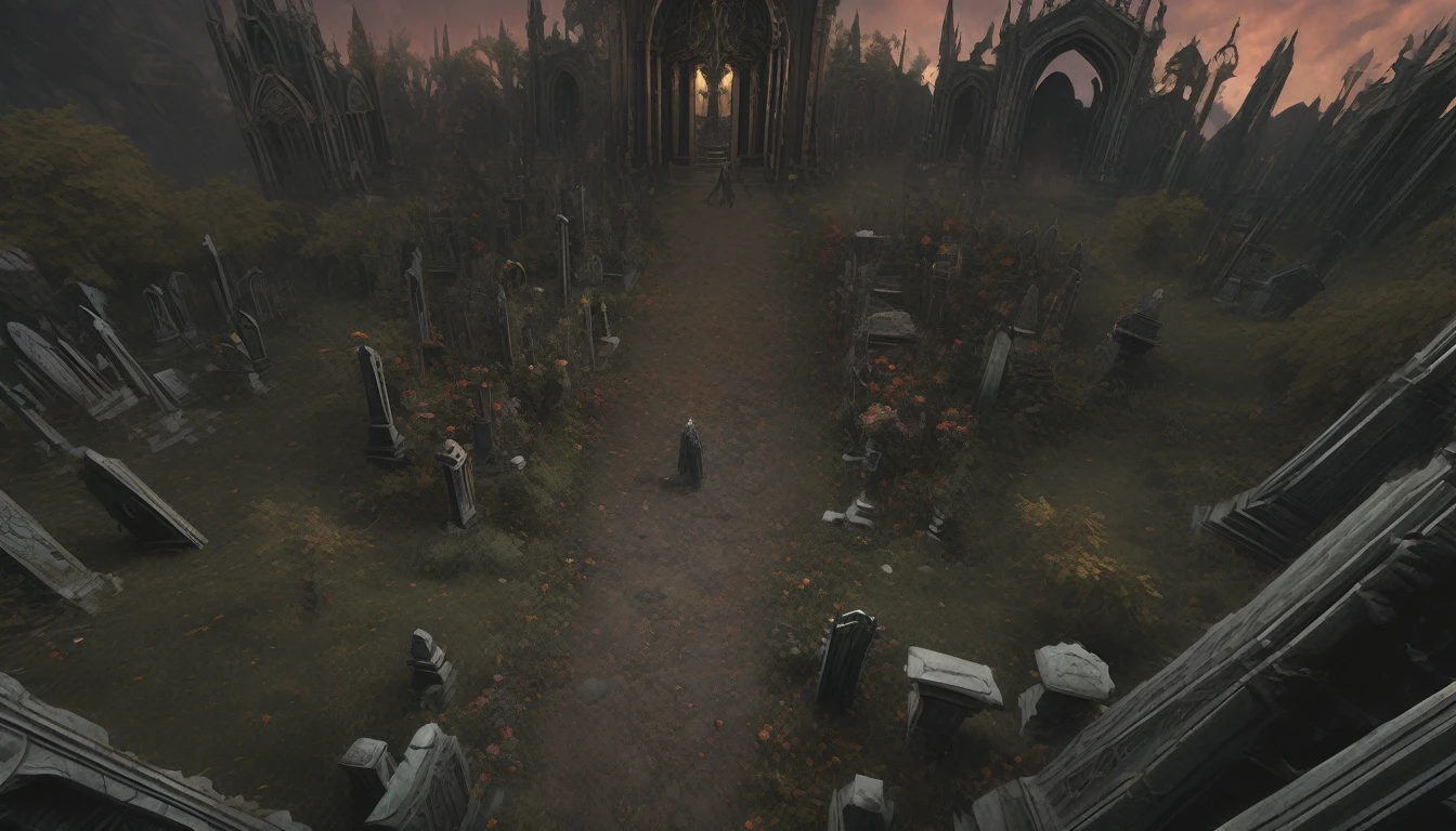 A death metal artwork/ a dead hand merging from cemetary ground/ dozen of old sepultures in the background/ gloomy light from above/""detailed matte painting, deep color, fantastical, intricate detail, splash screen, complementary colors, fantasy concept art, 8k resolution trending on Artstation Unreal Engine 5