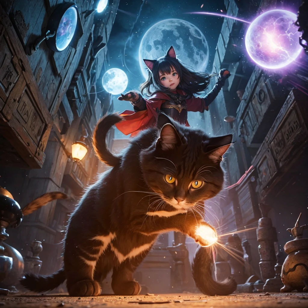 A cat-like form created by the wizard&#39;s magic、Twin tails、Gray Hair、Cat ear、Bushy tail
