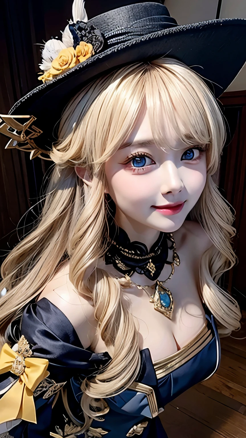 Cute hair flying in front of face、Sexy big breasts , huge breasts, saggy breasts:1.4、20-year-old sexy face、Shiny Blonde Hair、curls、Very long hair,Hair flying in front of face、Long silky bangs cover her lovely eyes、Hair covers up the sexy and beautiful face、Extra-long hair、Sexy cute beautiful girl、Nice hat,Shining beautiful light blue eyes、Small face beauty、Bright expression、from below、