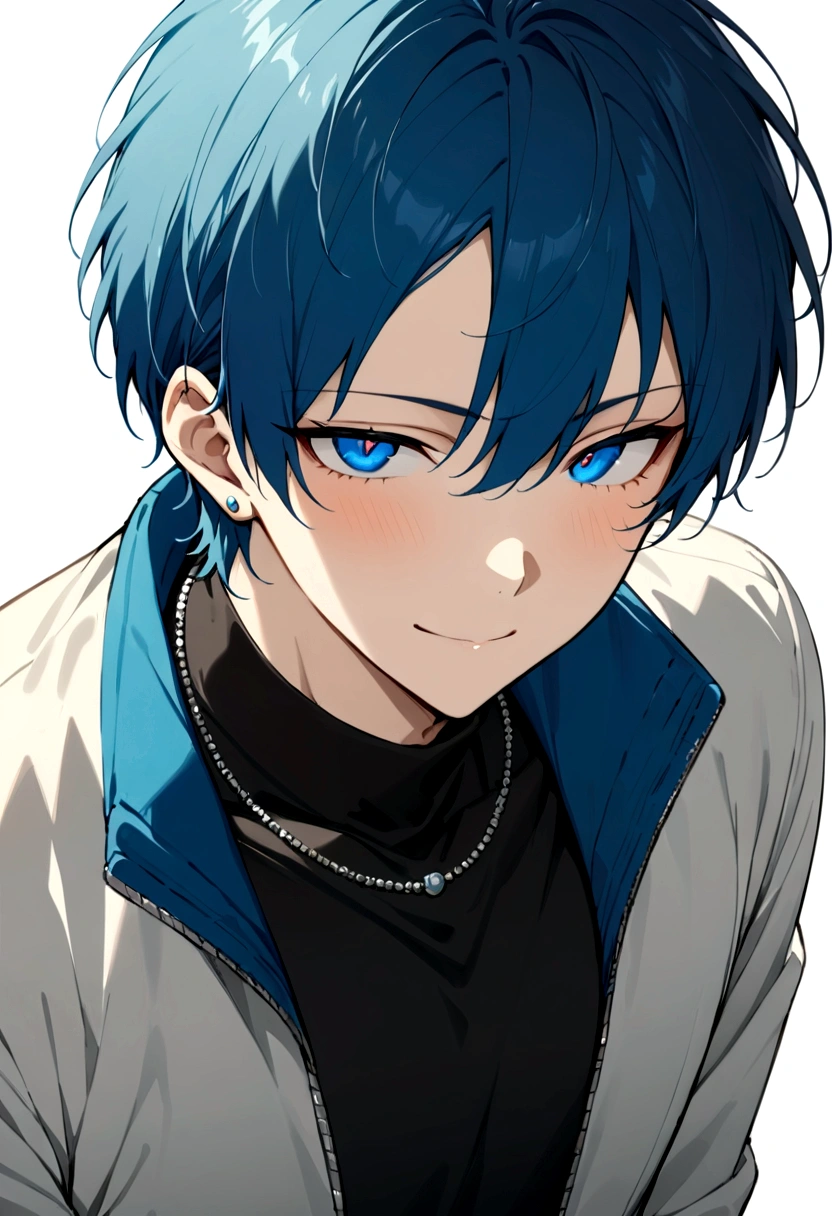 30 years old、40 years old、adult、solo、Only one person、male、View center、frontから、front、グレーのJacket、smile、Long earrings、イケメhmm、youth、イケメhmm、male、male性、Short Hair(masterpiece, best quality:1.2), 30 years old、White background、male性、Rin々Shii、Sharp eyes、、Black turtleneck、White clothes、Blue Hair、blue eyes、whole body、White background、male性、Short Hair、front向き、hmm、Jacket、カーゴパhmmツfront向き、male、ネックレスmaleらShii服装、Silver necklace、