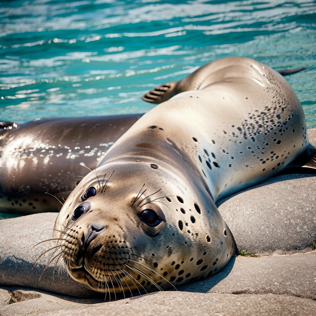 A tired seal is resting.