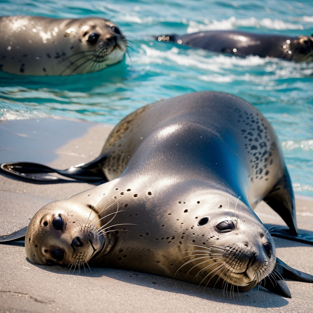 A tired seal is resting.
