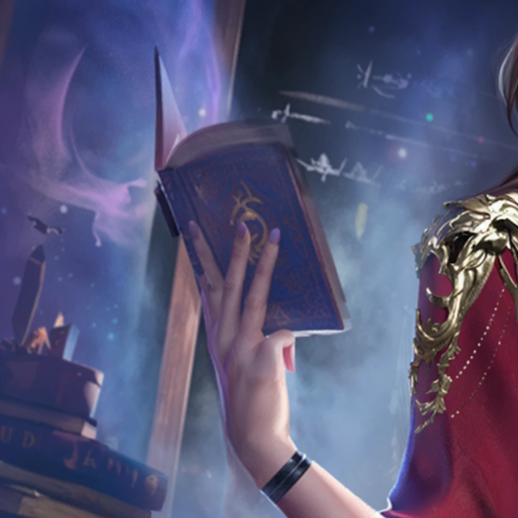 A woman's hand,Red painted nails,Holding a magic book,Game CG,8K