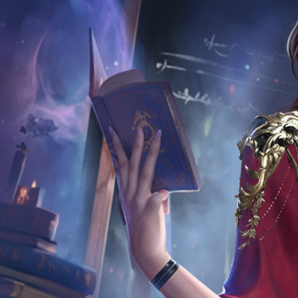 A woman's hand,Red painted nails,Holding a magic book,Game CG,8K