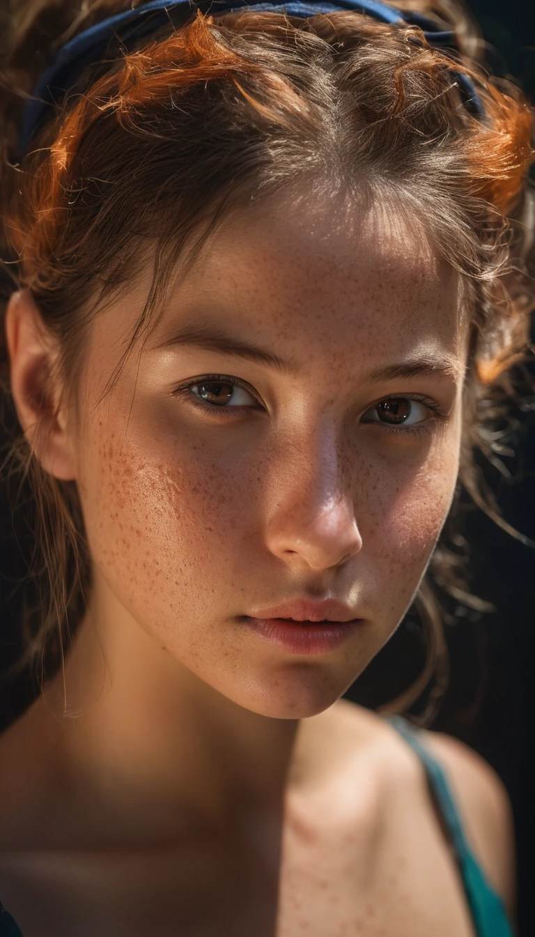 portrait of a  girl highly textured mole on  skin, cute hair accessories, light and shadow, anti-aliasing, color-graded, floating motes, dynamic volumetric lighting, nikon D850