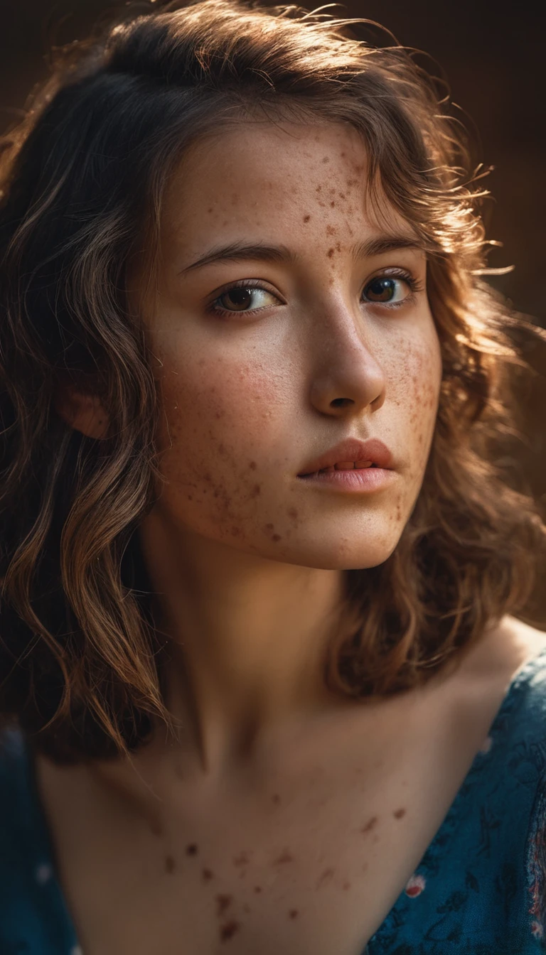 portrait of a  girl highly textured mole on  skin, cute hair accessories, light and shadow, anti-aliasing, color-graded, floating motes, dynamic volumetric lighting, nikon D850