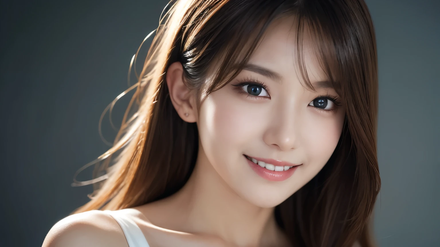 One Girl, (Dress in trendy fashion:1.2), (RAW Photos, highest quality), (Realistic, Photorealistic:1.4), Tabletop, Very delicate and beautiful, Very detailed, 2k wallpaper, wonderful, In detail, Very detailed CG Unity 8k wallpaper, Very detailedな, High resolution, Soft Light, Beautiful detailed girl, looking at the camera、Very detailedな目と顔, Beautifully detailed nose, Beautiful fine details, Long Hair, small, business suit、White background、Background is white、Cinema Lighting, Perfect Anatomy, Slender body, smile,