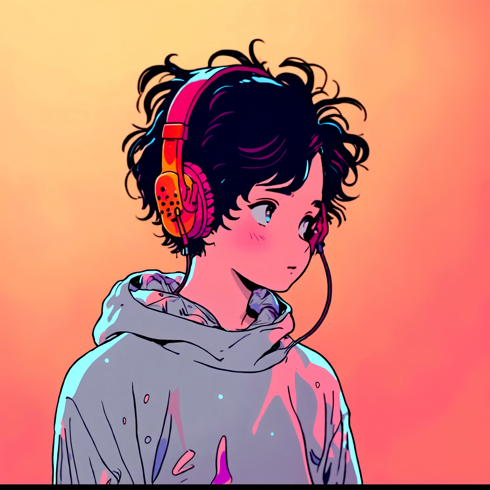 a close up of a person wearing headphones and a hoodie, lofi artstyle, chillhop, lofi art, lofi hip hop, lofi feel, lofi portrait, lofi colors, lo-fi art, lofi vibes, lofi aesthetic, listening to music, lo fi colors, vibing to music, lofi girl, headphones