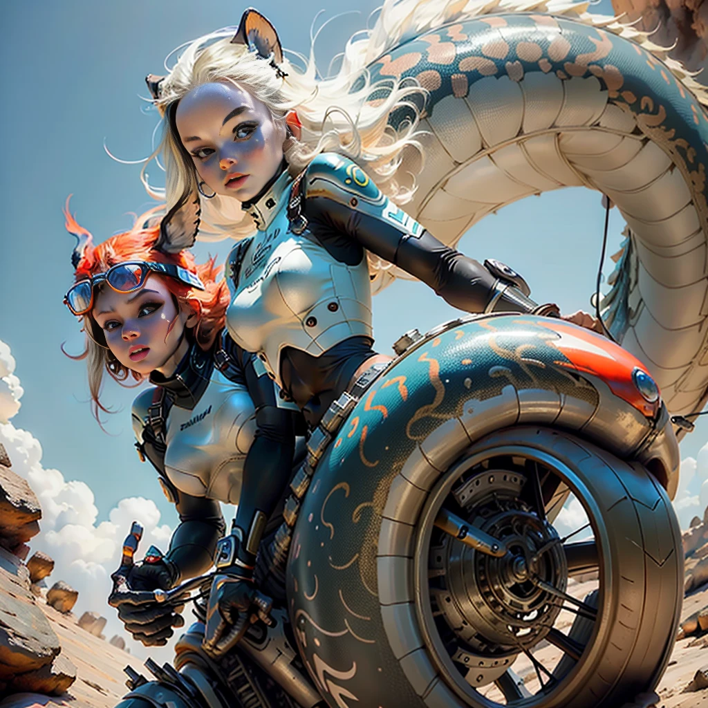 a beautiful girl, in a retro- futuristic suit, riding a wild
Tapejara wellnhoferi, in a mountain